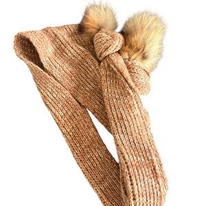 Vintage Cozy Knit scarf with Fur Pom Poms